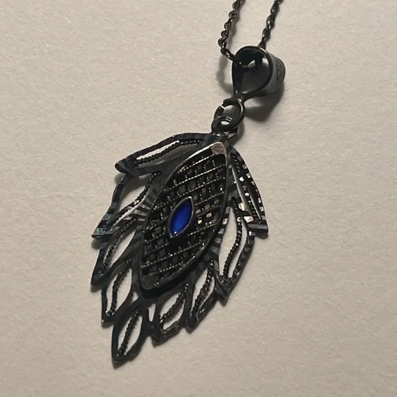 925 Sterling Silver Necklace & Pendant Italy chain vintage blue stone - Picture 4 of 16